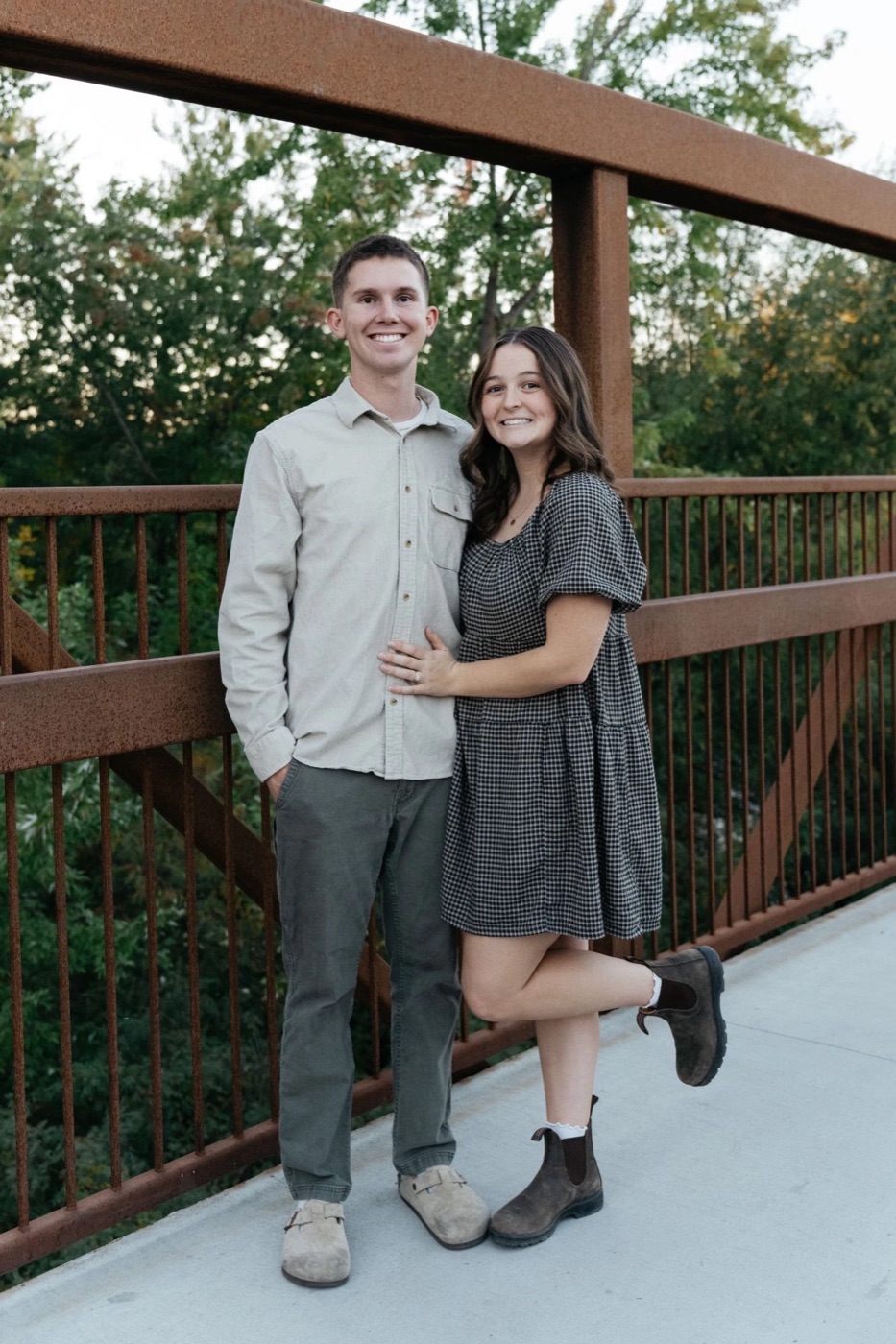 Payton Knudson and his wife Gracie on a footbridge in Boise, Idaho